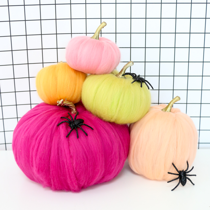 DIY Roving Covered Spider Web Pumpkins