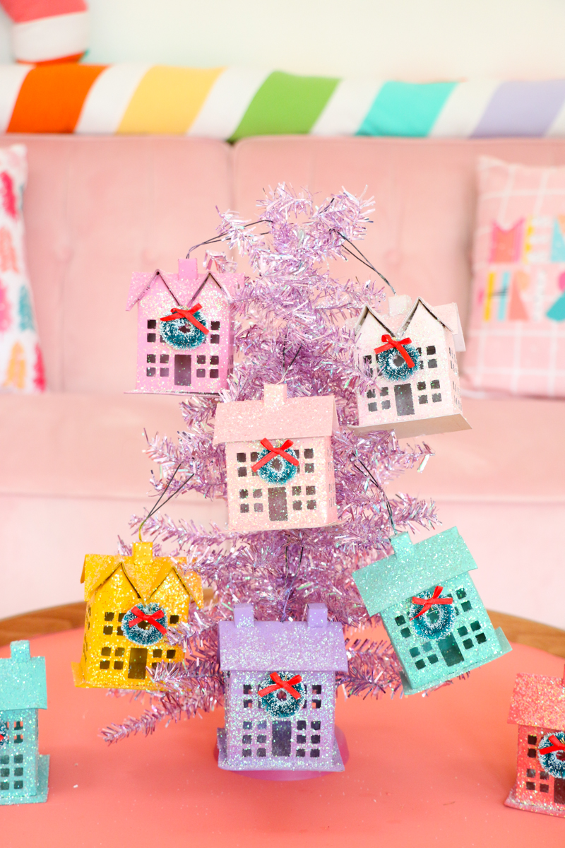 DIY Mini Glittered House Ornaments