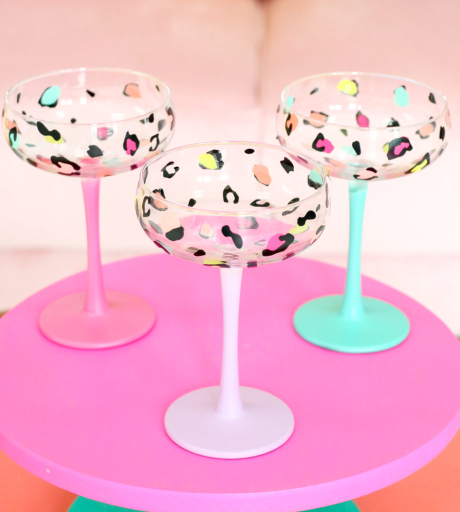 DIY Neon Leopard Print Cocktail Glasses