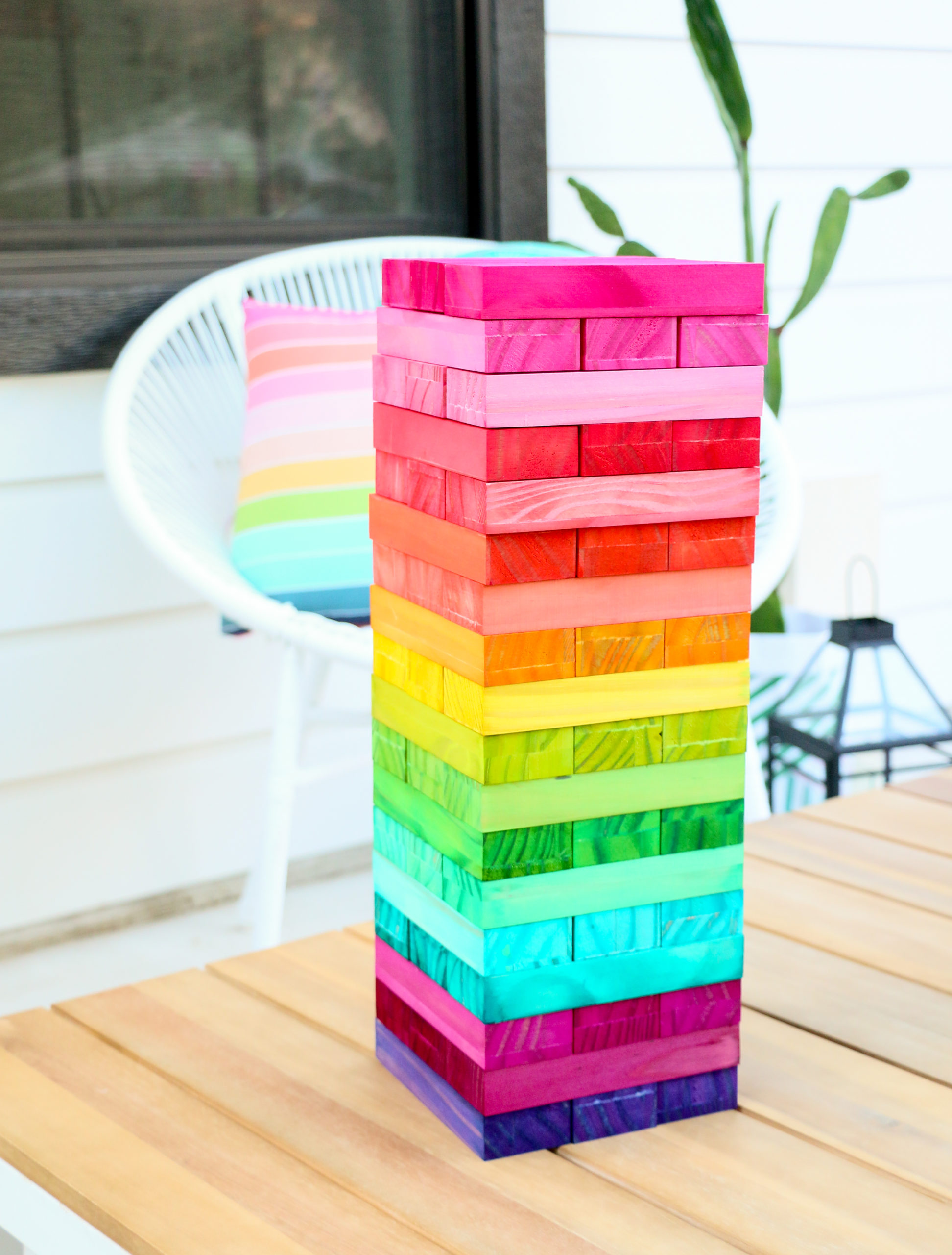 100% Child Safe Hand Dyed 48 Rainbow Wooden Blocks/Jenga With FREE Fabric Bag 